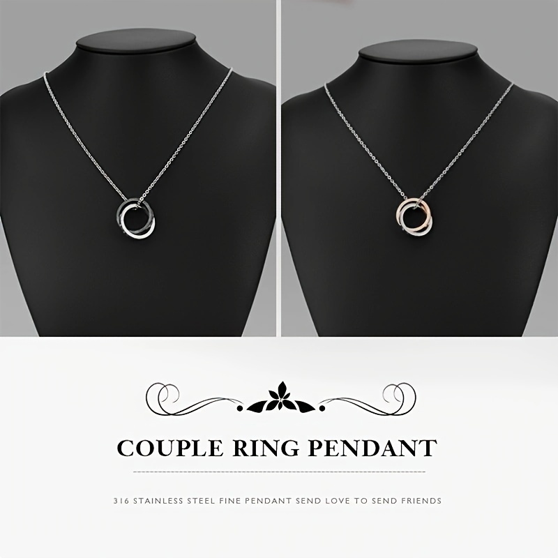 A Unique Double Ring Stainless Steel Pendant Jewelry, Classic Best-Selling Titanium Couple Necklace - Image 4