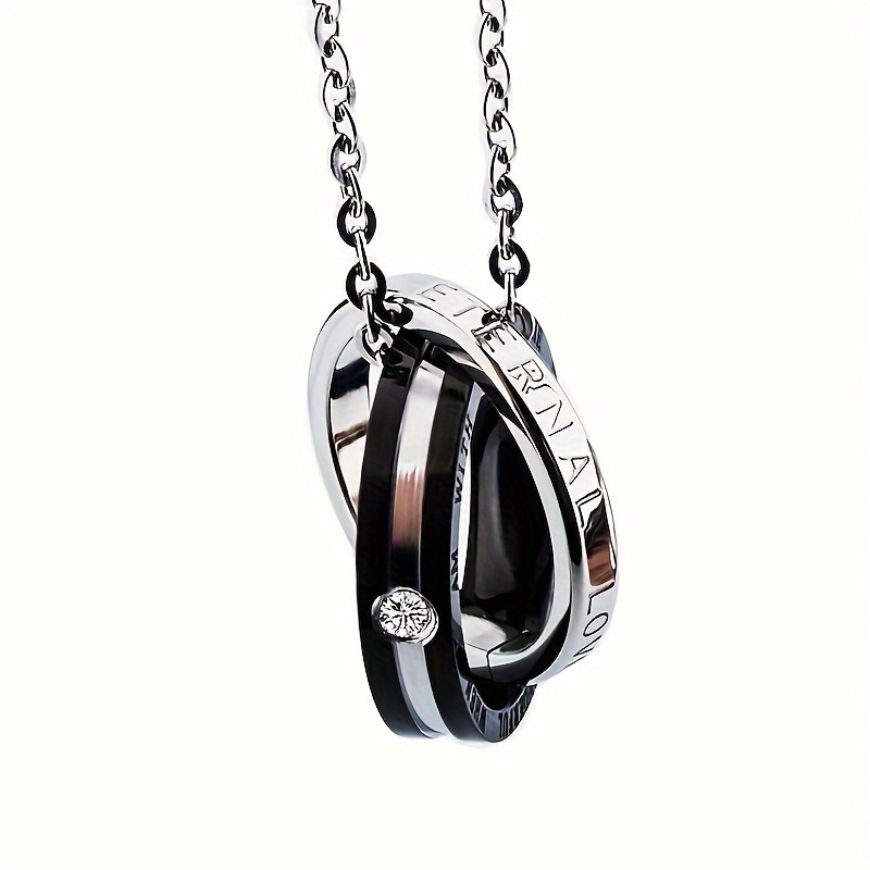 A Unique Double Ring Stainless Steel Pendant Jewelry, Classic Best-Selling Titanium Couple Necklace - Image 3
