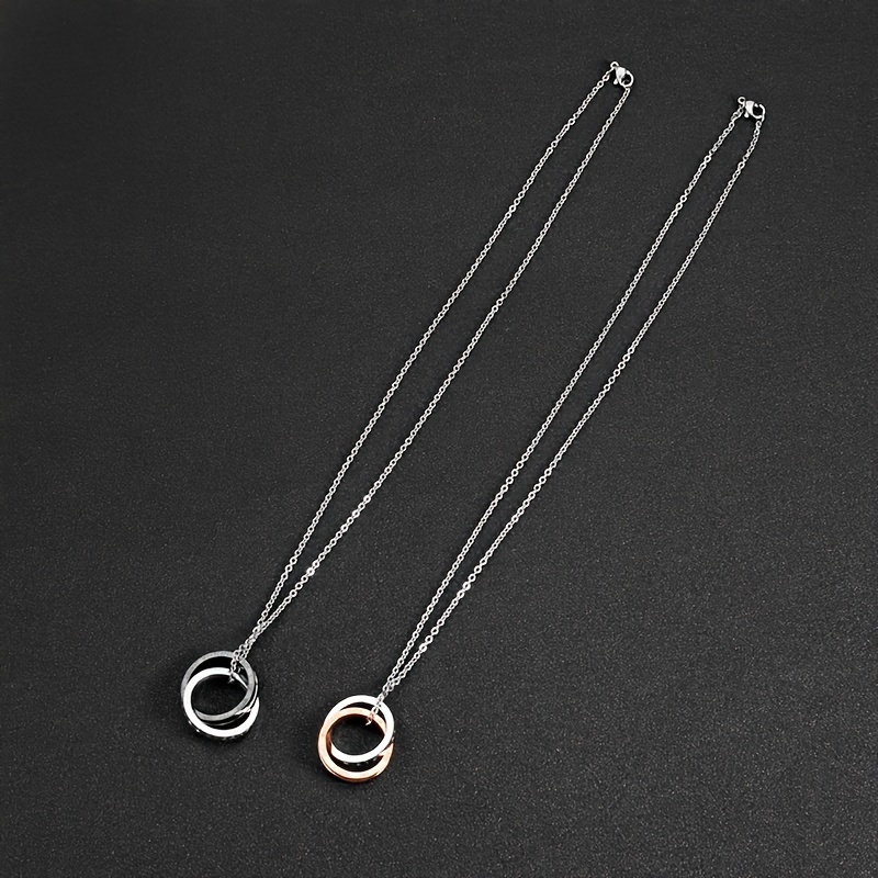 A Unique Double Ring Stainless Steel Pendant Jewelry, Classic Best-Selling Titanium Couple Necklace