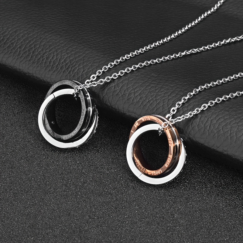 A Unique Double Ring Stainless Steel Pendant Jewelry, Classic Best-Selling Titanium Couple Necklace - Image 9