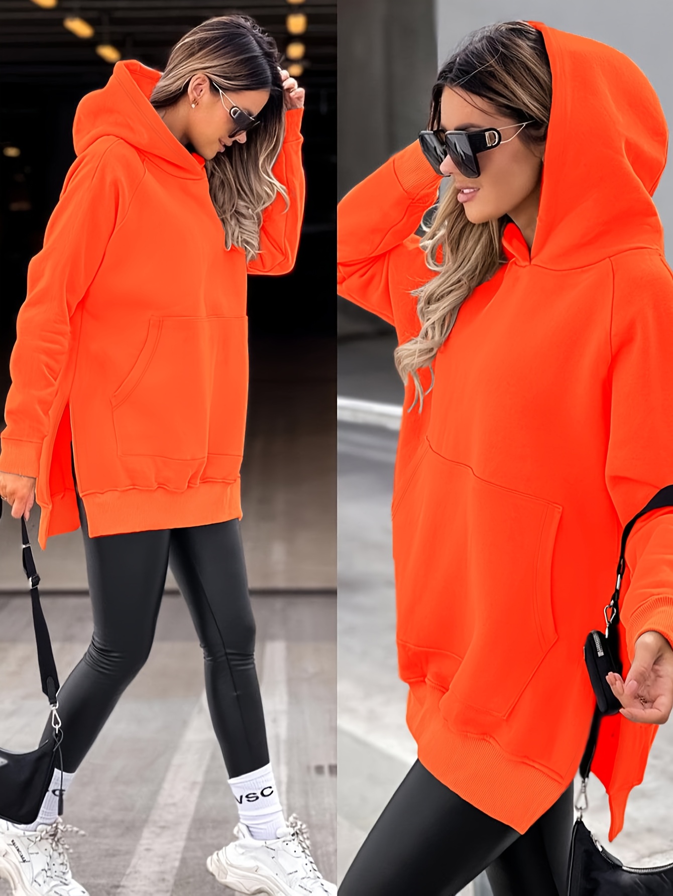 Autumn And Winter Women'S Fashionable Casual Solid Color Hoodie with Side Slits, Featuring Long Sleeves with Pockets And Raglan Sleeves, Warm Fleece Lining, Stylish And Versatile, Suitable for Everyday Casual Wear A10291-1. - Image 10