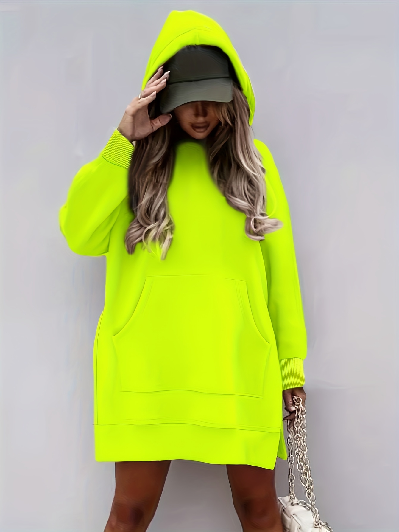 Women'S Fashion Casual Solid Color Loose Hoodie with Side Slit | Raglan Sleeves, Pockets, Placket, Warm Fleece Lining, Suitable for Daily & Casual Wear - Image 10