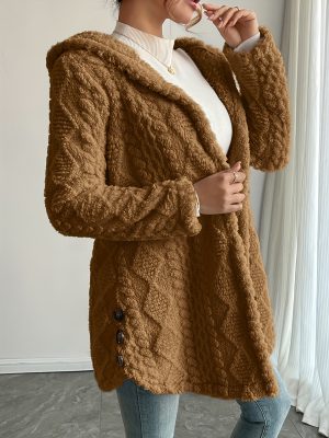 [Winter Jacket] Women's Elegant Fleece Coat - Long Sleeve Winter Jacket with Button Front Closure, Mid-Length Cold Weather Outerwear for Fall & Winter, Machine Washable Everyday & Formal Outfits, Winter Coats, Seasonal Fashion, Stylish Jacket, Warm Fabric