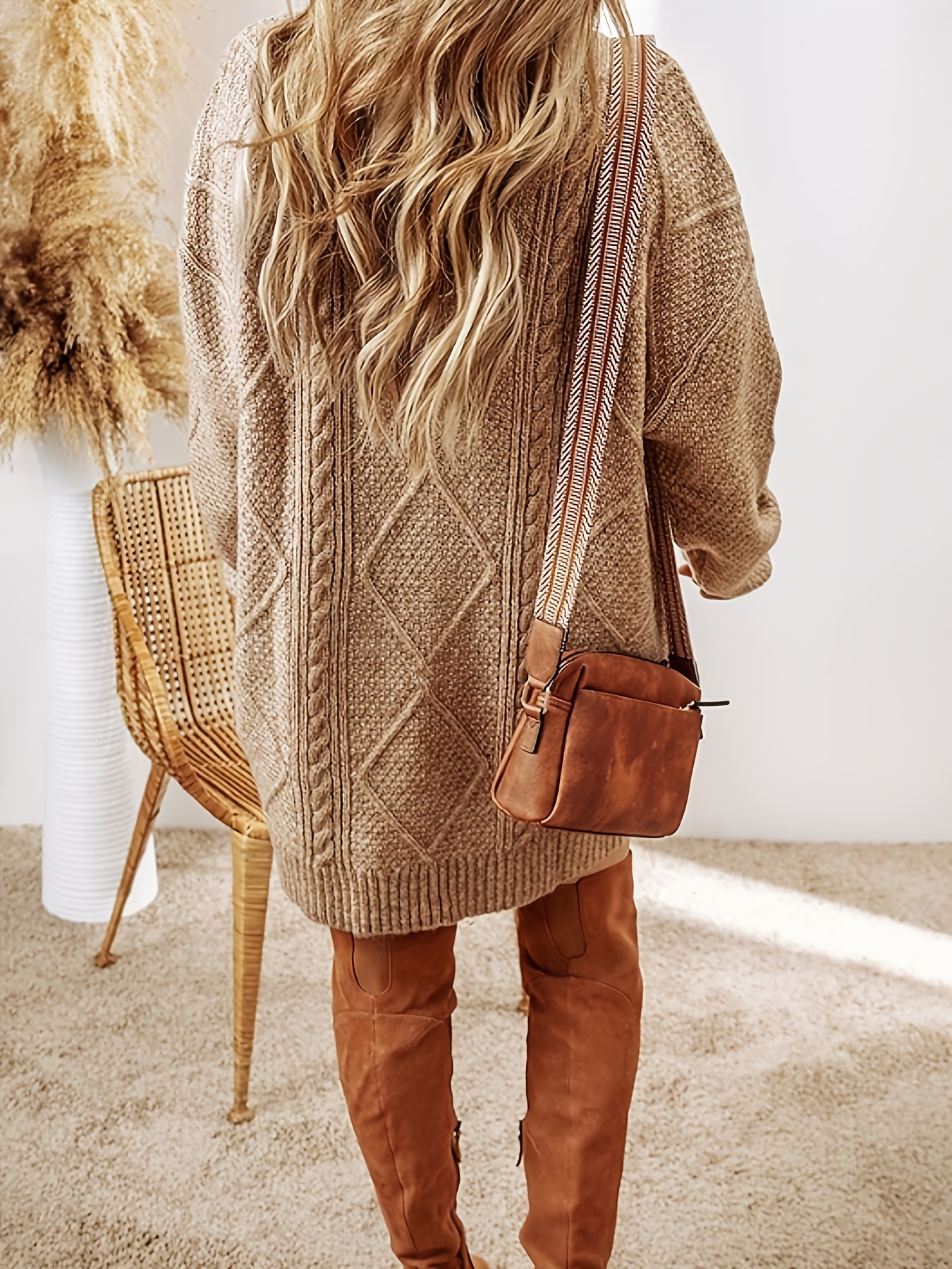 Women's Elegant Maxi Dress - Winter Long Sleeve Round Neck Solid Color Loose Fit Dress, -Length Formal & Wedding Guest Gown, Autumn Winter Wedding Dress - Image 6