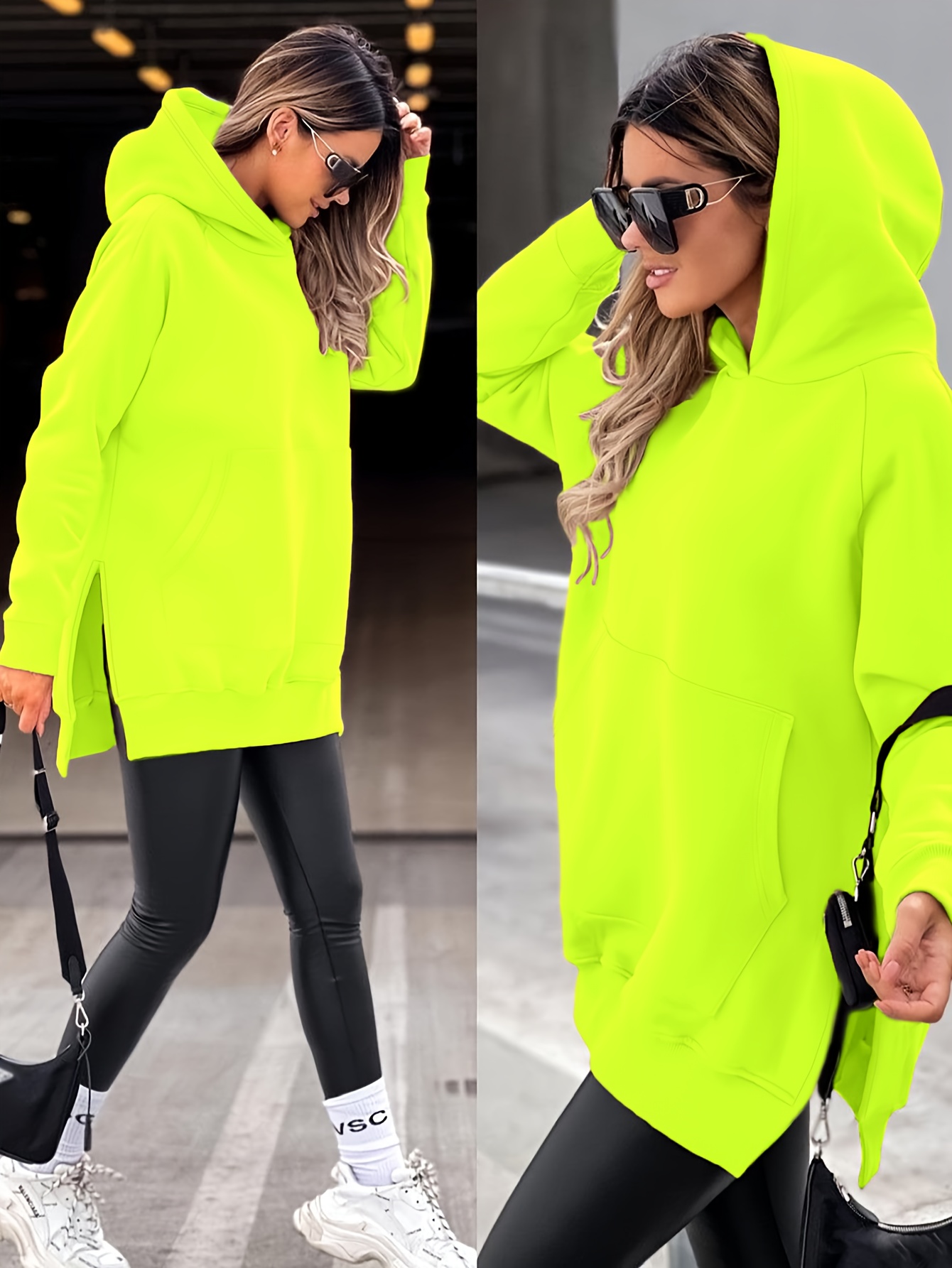 Autumn And Winter Women'S Fashionable Casual Solid Color Hoodie with Side Slits, Featuring Long Sleeves with Pockets And Raglan Sleeves, Warm Fleece Lining, Stylish And Versatile, Suitable for Everyday Casual Wear A10291-1. - Image 9
