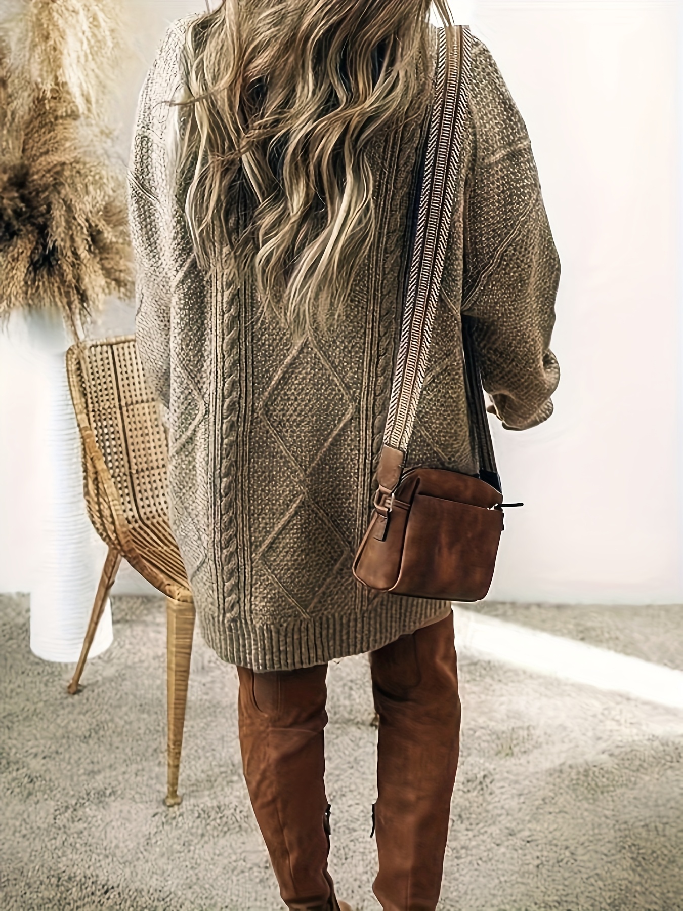 Women's Elegant Maxi Dress - Winter Long Sleeve Round Neck Solid Color Loose Fit Dress, -Length Formal & Wedding Guest Gown, Autumn Winter Wedding Dress - Image 8