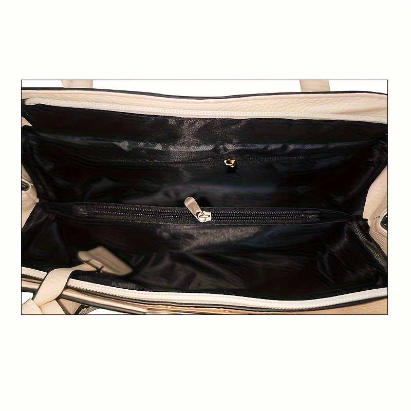 Large Capacity Gray PU Tote Bag - Stylish Versatile Shoulder & Bag with Adjustable Straps, Zip Closure, and Polyester Lining - Image 5