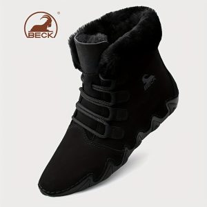 Beck Women's Winter Snow Boots with Cover & Lining - Thickened Anti-Freeze Rubber Sole, Lace-Up Round Toe Casual Boots for Cold Weather, Black