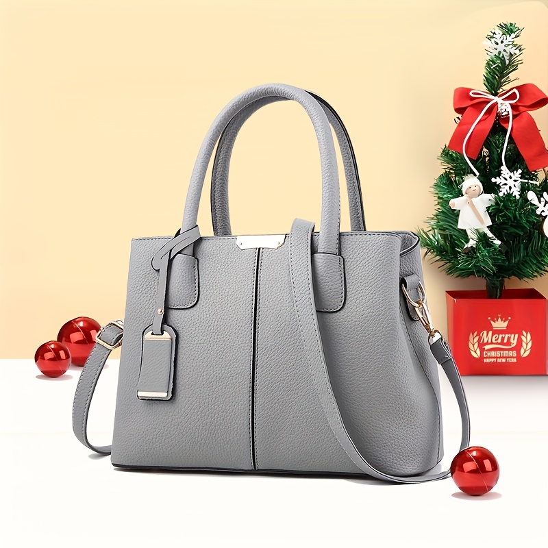 Large Capacity Gray PU Tote Bag - Stylish Versatile Shoulder & Bag with Adjustable Straps, Zip Closure, and Polyester Lining - Image 11