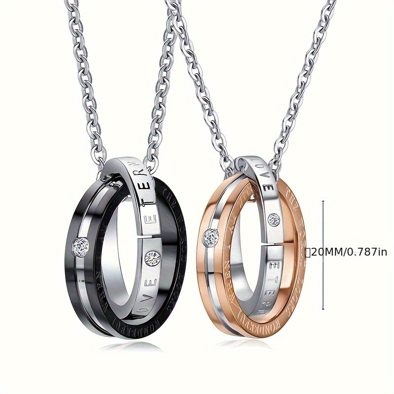 A Unique Double Ring Stainless Steel Pendant Jewelry, Classic Best-Selling Titanium Couple Necklace - Image 2