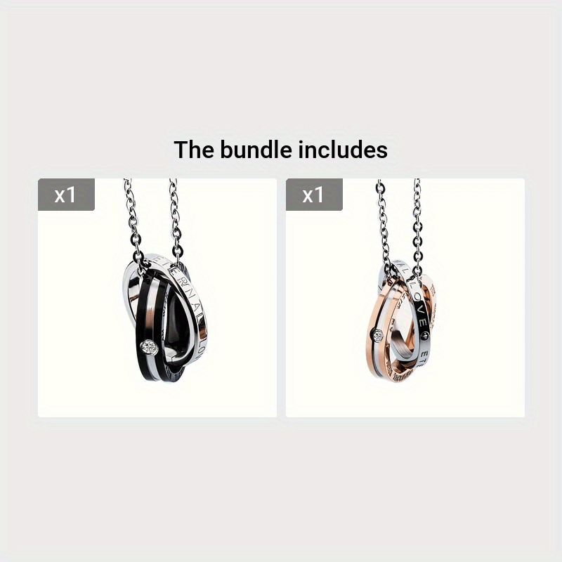 A Unique Double Ring Stainless Steel Pendant Jewelry, Classic Best-Selling Titanium Couple Necklace - Image 7