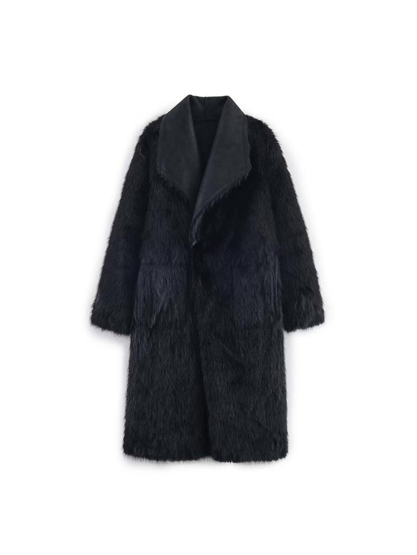 Women's Reversible Mid-Length Lapel Coat with Lapel Collar & Lapel Pocket - Long Sleeve Two-Way hailing Suitable for Fall/Winter, Machine Washable Outerwear (Black/Khaki) L M S - Image 7