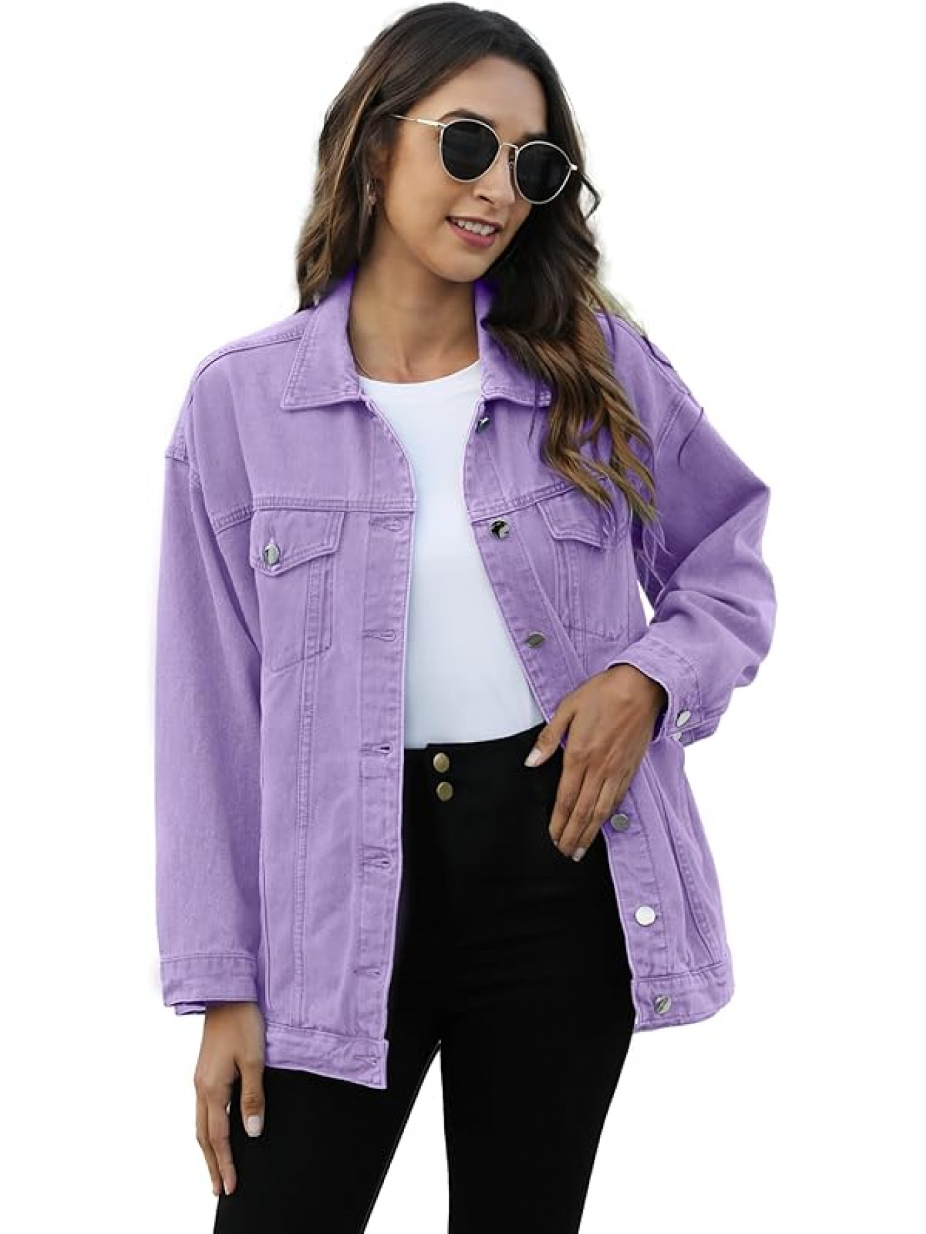 Omoone Women's Oversized Oversized Denim Jacket - Heavyweight Jean Biker Coat, Longline Jacket with Front Button Closure, Two Chest Pockets & Cuffs - Beige/ Brown/Black/Blue/Gray/ - Plus Size Friendly Casual Outerwear for Everyday & Formal Outfits - Spring/Fall Layering Essential - Image 7