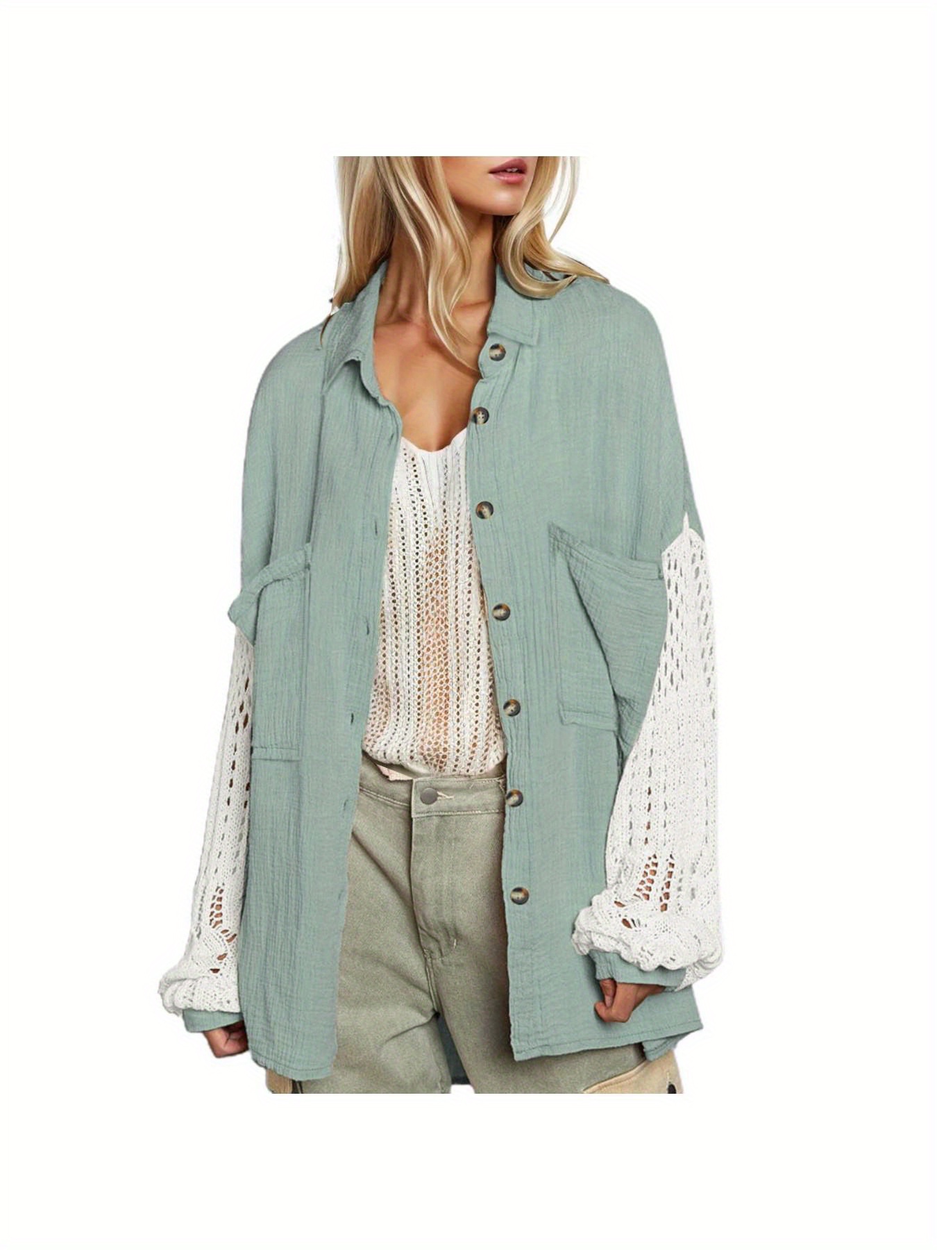Women'S Long Sleeve Lace Detail Blouse with a Loose Fit - Image 6