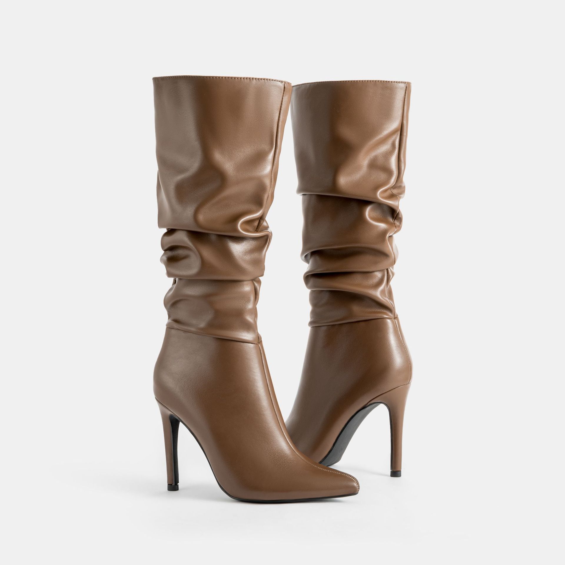 New Winter European and American Style Pointed High-Heeled Stiletto Over-the-Knee Boots | Wrinkled Boots, Fashionable Crumpled Design, Zipper Closure, Ultrahigh Heel - Image 5