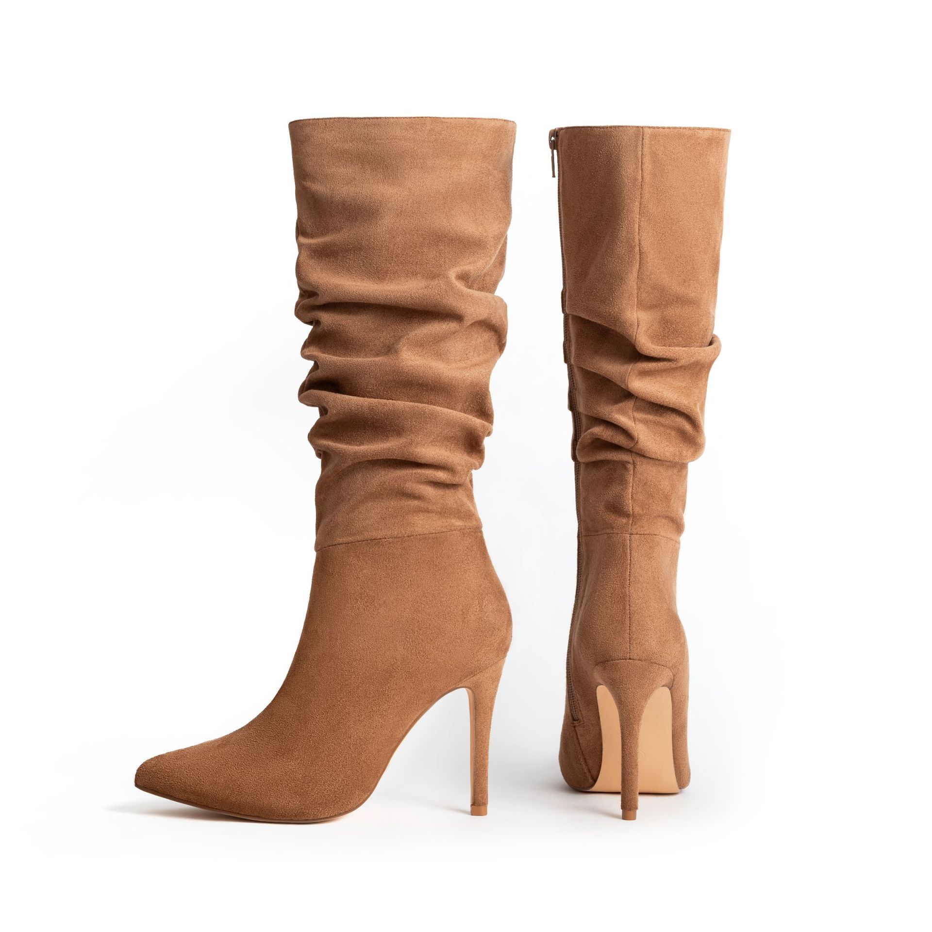 New Winter European and American Style Pointed High-Heeled Stiletto Over-the-Knee Boots | Wrinkled Boots, Fashionable Crumpled Design, Zipper Closure, Ultrahigh Heel - Image 4