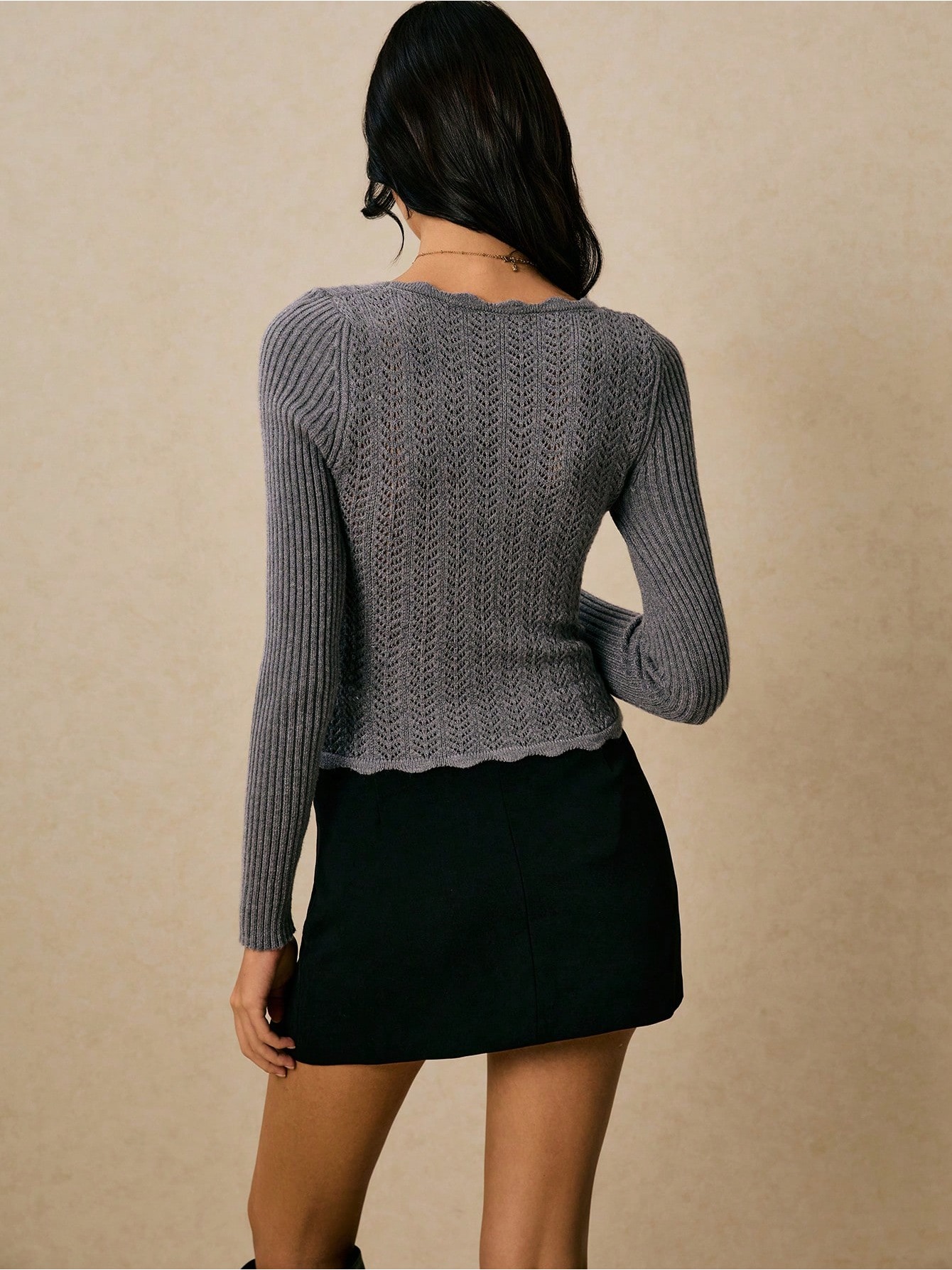 Women's Stretch Solid Color Waist-Tie Long Sleeve Sweater - Old Money Style Top Suitable for Fall/Winter, Casual to Business Casual Outfits, Classy Round Neck Sweaters - Image 6