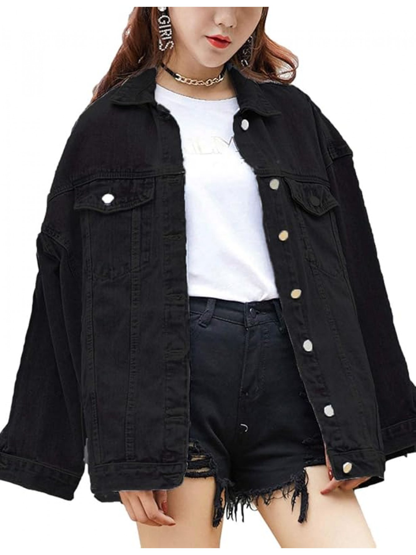Omoone Women's Oversized Oversized Denim Jacket - Heavyweight Jean Biker Coat, Longline Jacket with Front Button Closure, Two Chest Pockets & Cuffs - Beige/ Brown/Black/Blue/Gray/ - Plus Size Friendly Casual Outerwear for Everyday & Formal Outfits - Spring/Fall Layering Essential - Image 3