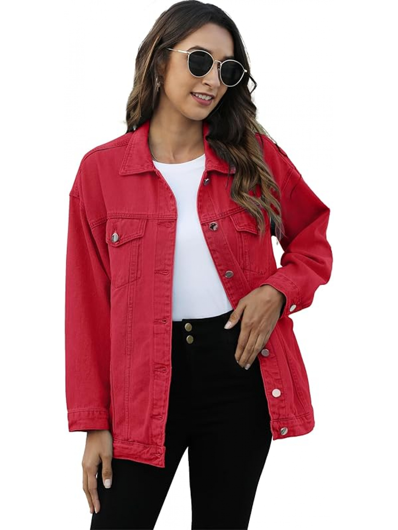 Omoone Women's Oversized Oversized Denim Jacket - Heavyweight Jean Biker Coat, Longline Jacket with Front Button Closure, Two Chest Pockets & Cuffs - Beige/ Brown/Black/Blue/Gray/ - Plus Size Friendly Casual Outerwear for Everyday & Formal Outfits - Spring/Fall Layering Essential - Image 9