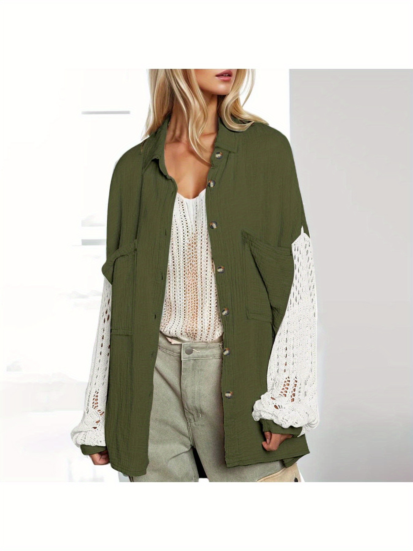 Women'S Long Sleeve Lace Detail Blouse with a Loose Fit - Image 8