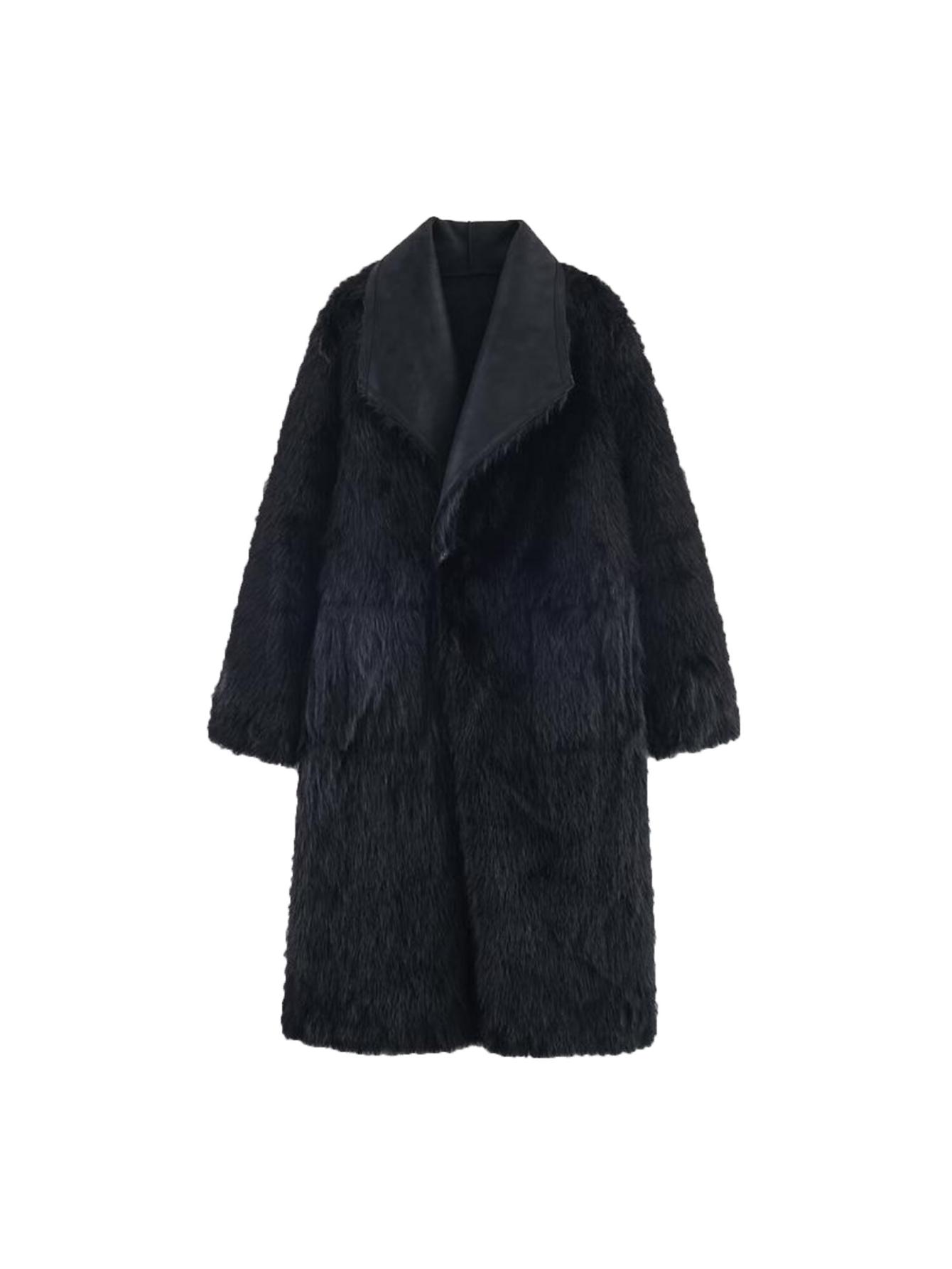 Women's Reversible Mid-Length Lapel Coat with Lapel Collar & Lapel Pocket - Long Sleeve Two-Way hailing Suitable for Fall/Winter, Machine Washable Outerwear (Black/Khaki) L M S - Image 2