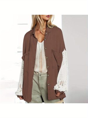 Women'S Long Sleeve Lace Detail Blouse with a Loose Fit