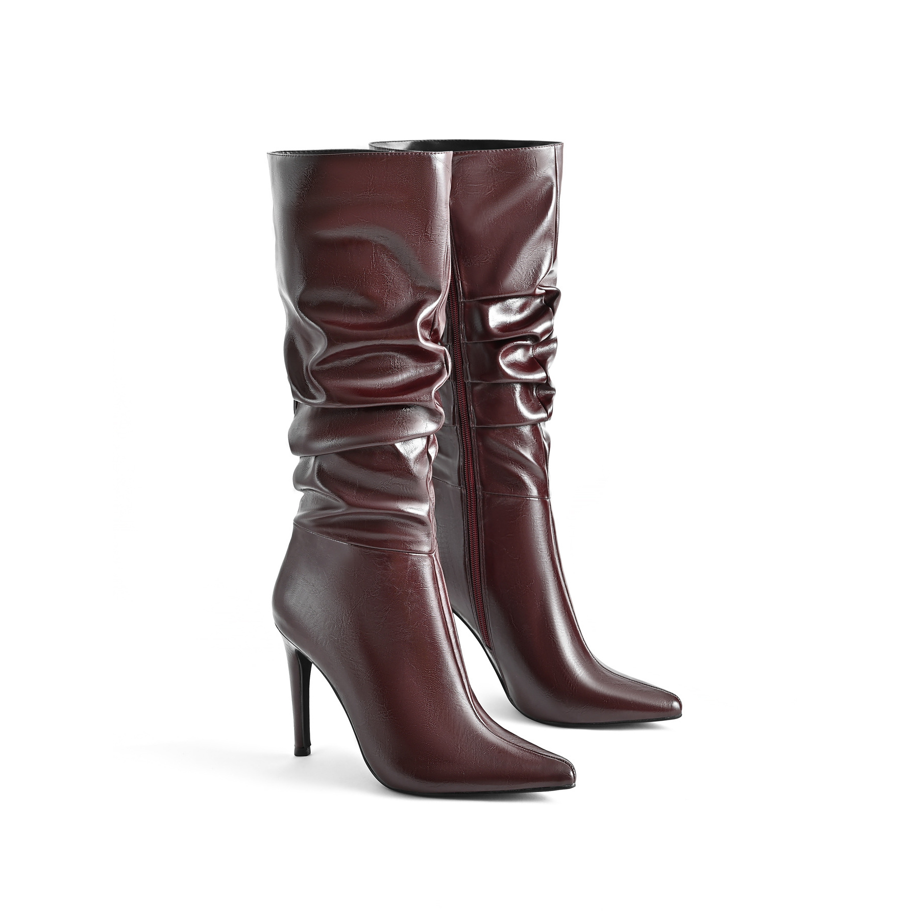 New Winter European and American Style Pointed High-Heeled Stiletto Over-the-Knee Boots | Wrinkled Boots, Fashionable Crumpled Design, Zipper Closure, Ultrahigh Heel - Image 8