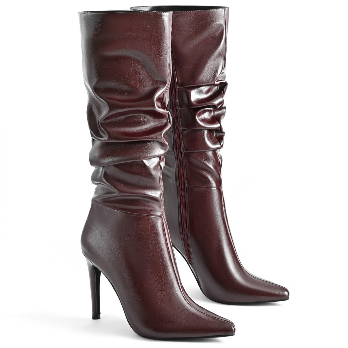 New Winter European and American Style Pointed High-Heeled Stiletto Over-the-Knee Boots | Wrinkled Boots, Fashionable Crumpled Design, Zipper Closure, Ultrahigh Heel - Image 3