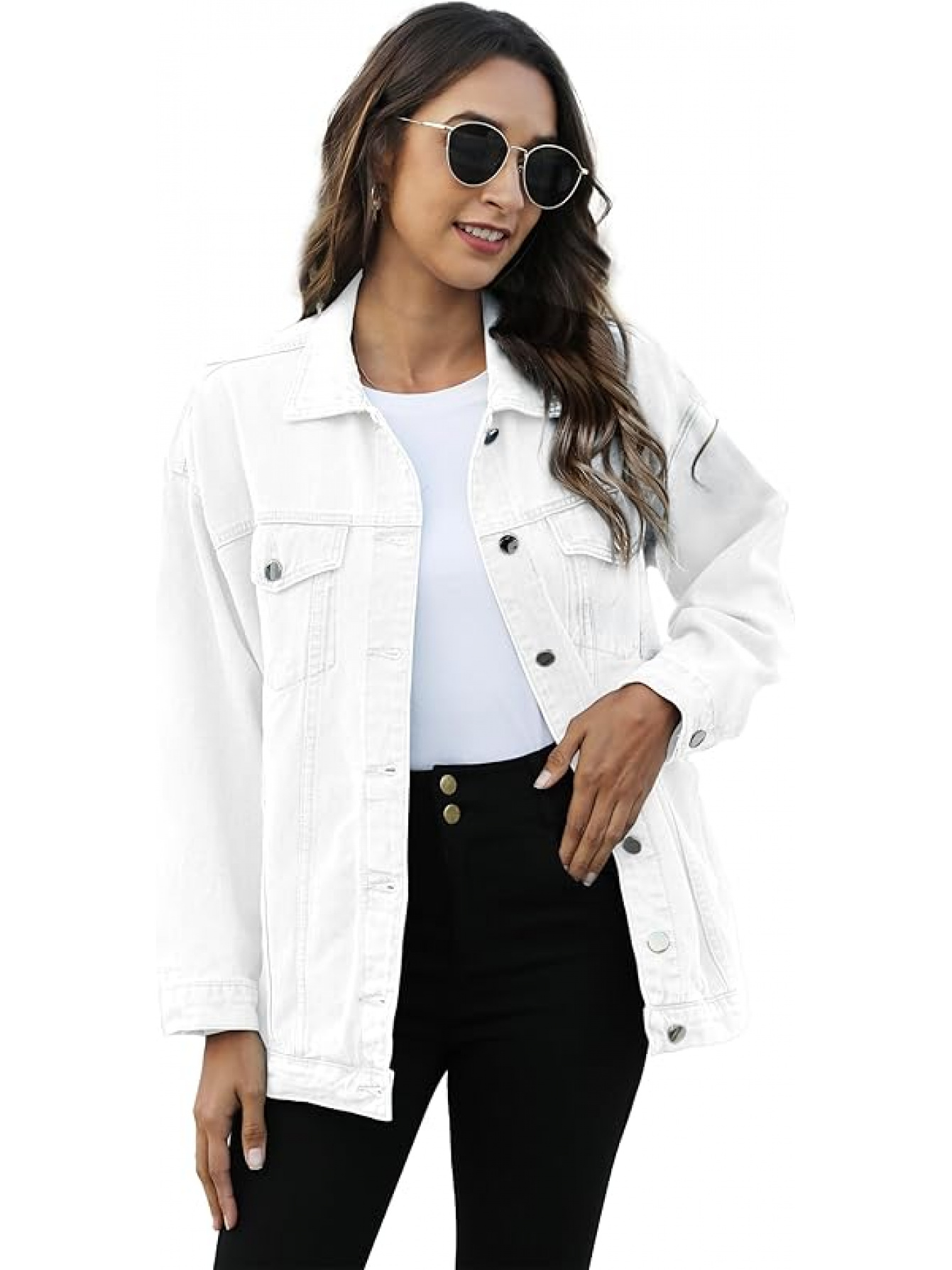 Omoone Women's Oversized Oversized Denim Jacket - Heavyweight Jean Biker Coat, Longline Jacket with Front Button Closure, Two Chest Pockets & Cuffs - Beige/ Brown/Black/Blue/Gray/ - Plus Size Friendly Casual Outerwear for Everyday & Formal Outfits - Spring/Fall Layering Essential - Image 10