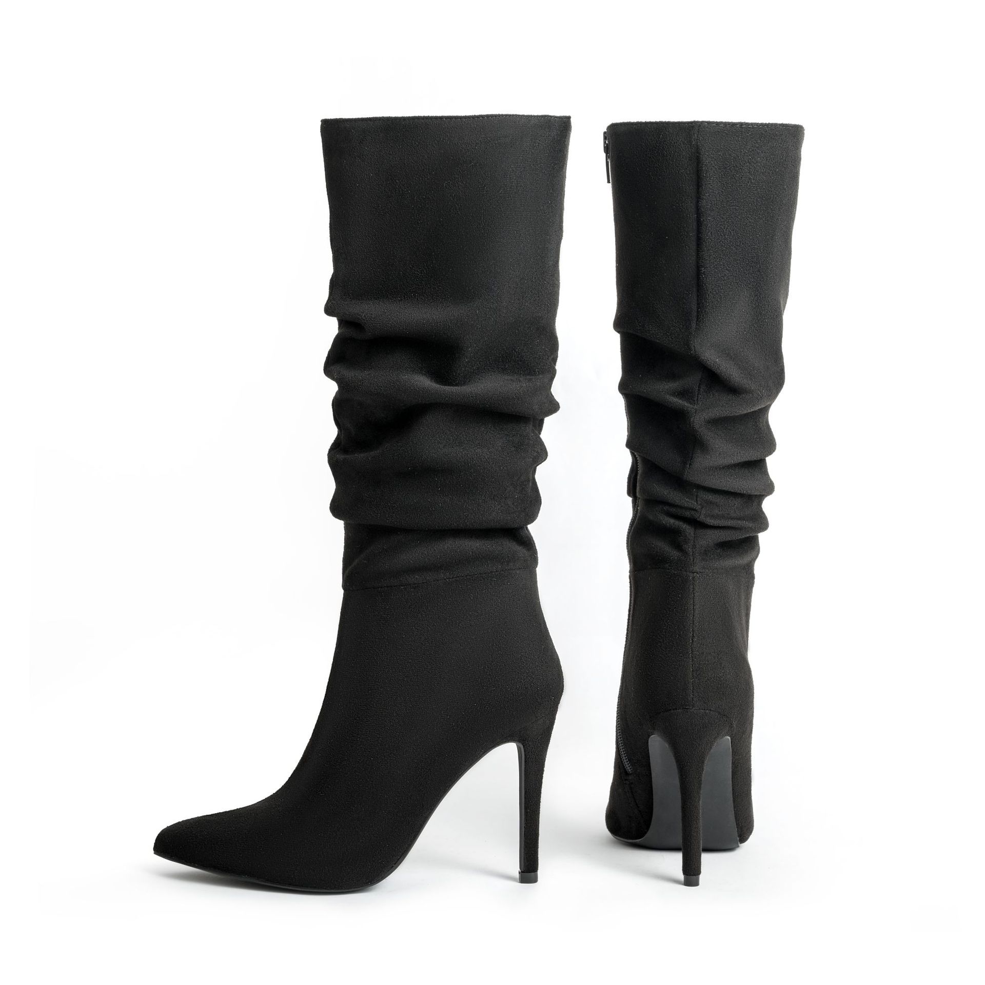 New Winter European and American Style Pointed High-Heeled Stiletto Over-the-Knee Boots | Wrinkled Boots, Fashionable Crumpled Design, Zipper Closure, Ultrahigh Heel - Image 2